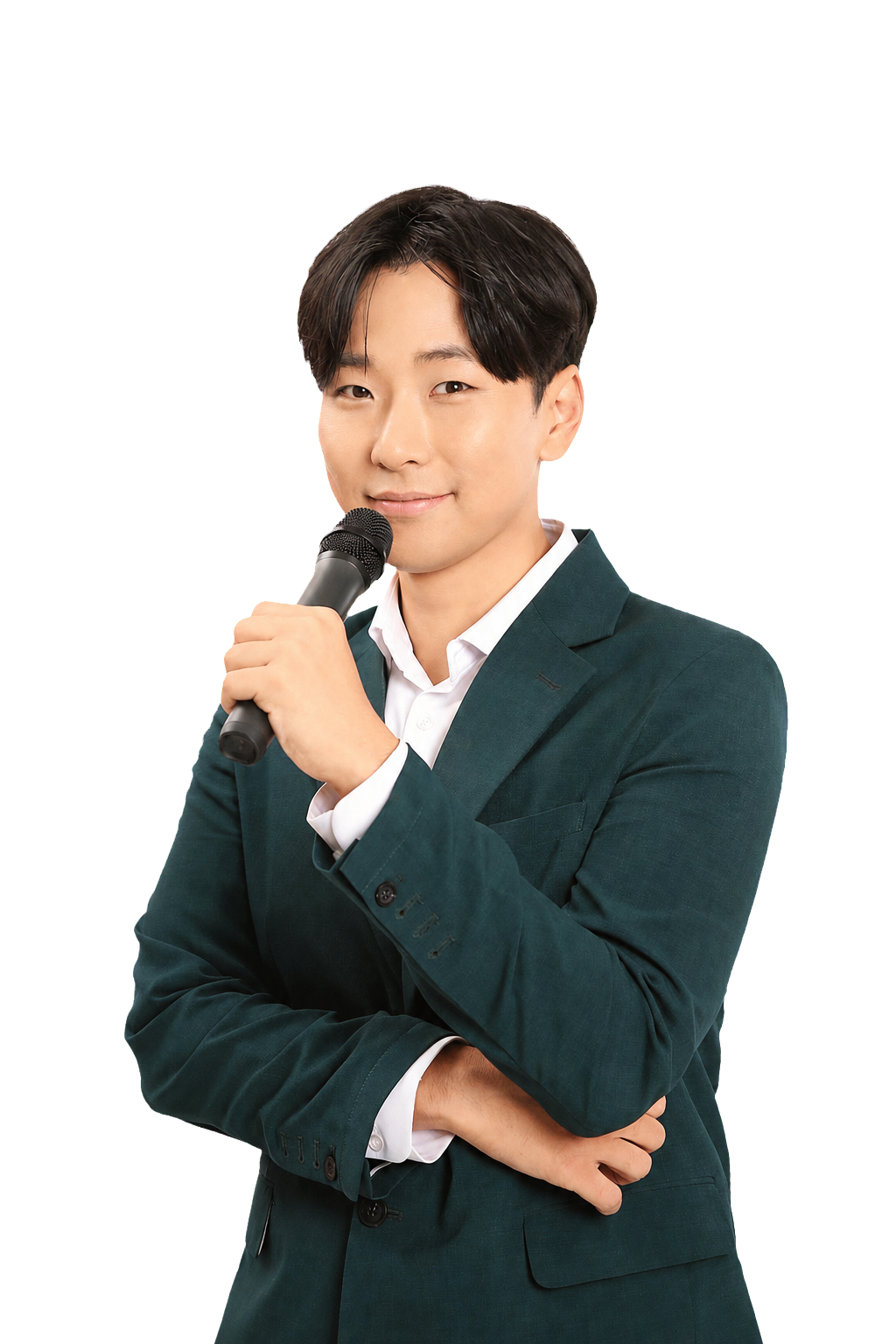 마이크를 들고 미소 짓는 행사 전문 사회자 MC현
